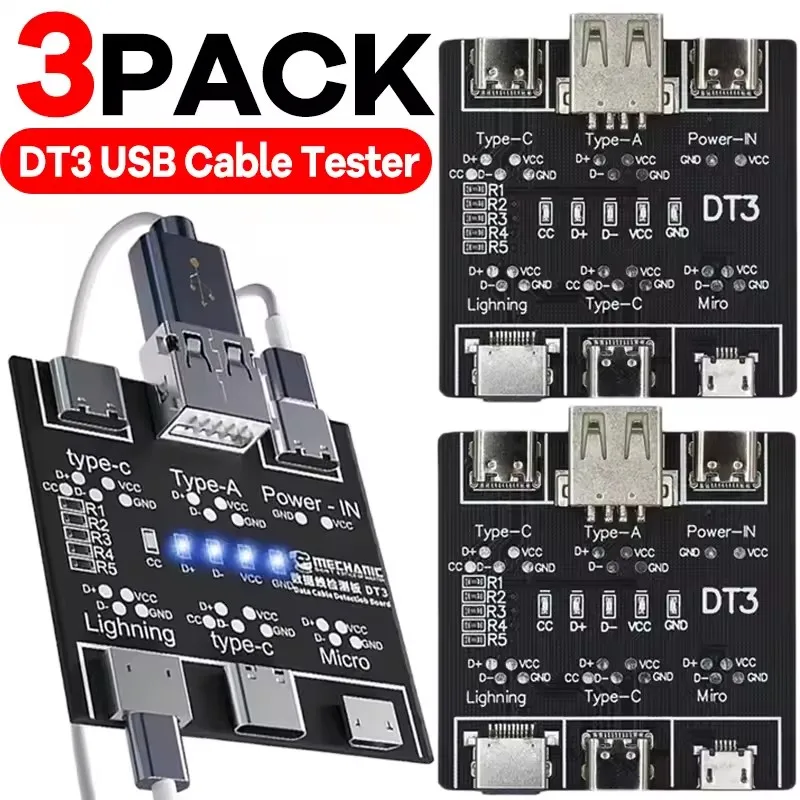 Micro Usb Cable - 1～3個入り DT3 USBテスター データケーブル検出ボード。iOS、Android、Micro、Type-Cに対応。短絡、オンオフ切り替えテスト用。
